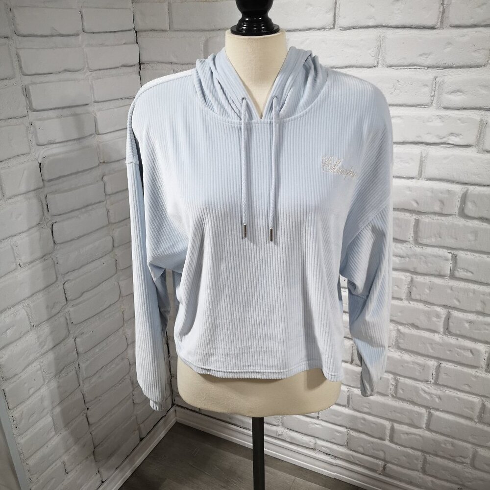 Champion Ladies Size Medium Light Blue Straight Fit Crop Hoodie